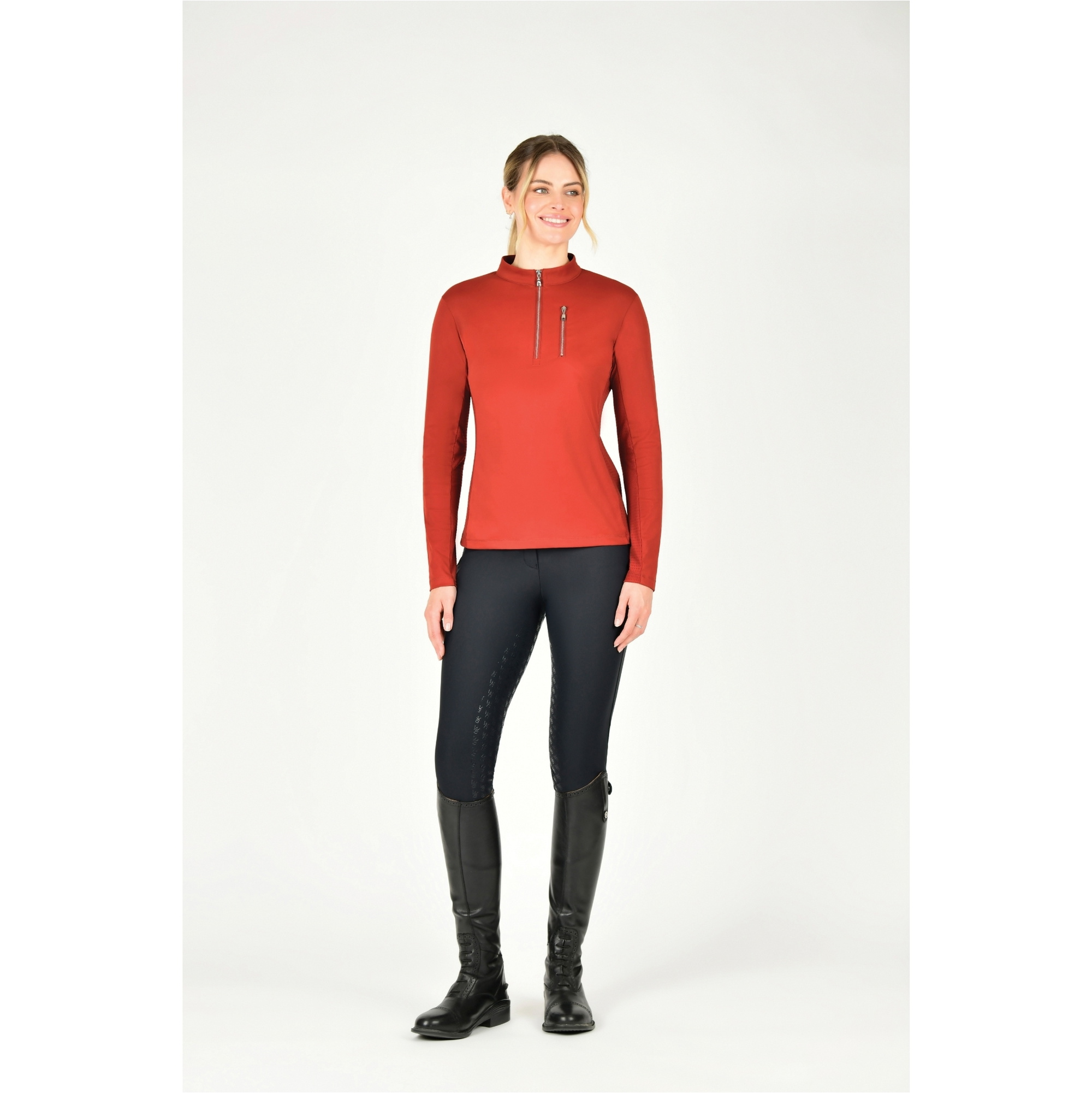 Weatherbeeta Womens Reno Lang Ärmel Reiten Top 1023216 - Rot Ocker
